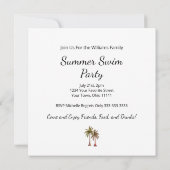 Tropical Palm Trees Elegante Rose Gold Pool Party Einladung (Rückseite)