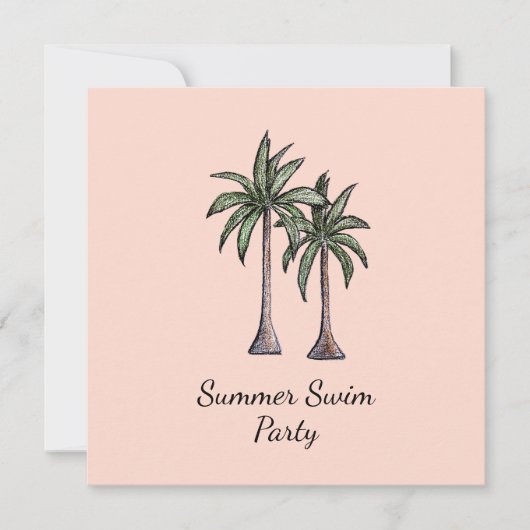 Tropical Palm Trees Elegante Rose Gold Pool Party Einladung (Vorderseite)