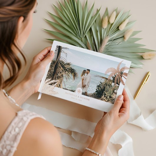 Tropical Palm Trees Elegante Wedding Foto Monogram Gästebuch