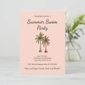 Tropical Palm Trees Elegantes Rosa Pool Party Einladung (Stehend Vorderseite)