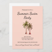Tropical Palm Trees Elegantes Rosa Pool Party Einladung (Vorne/Hinten)
