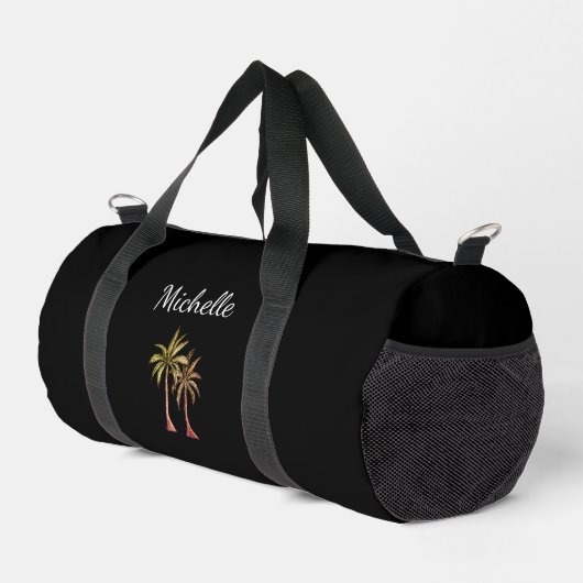 Tropical Palm Trees Elegantes Script Klassisch Sch Duffle Bag (Rechte Ecke)