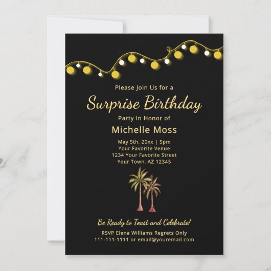 Tropical Palm Trees Erwachsene Überraschung Geburt Einladung (Vorderseite)