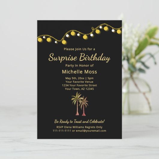 Tropical Palm Trees Erwachsene Überraschung Geburt Einladung (Stehend Vorderseite)