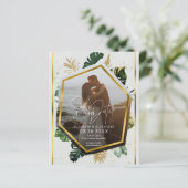 Tropical Palm Trees Foto Gilded Save the Date (Stehend Vorderseite)