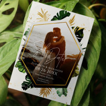 Tropical Palm Trees Foto Gilded Save the Date