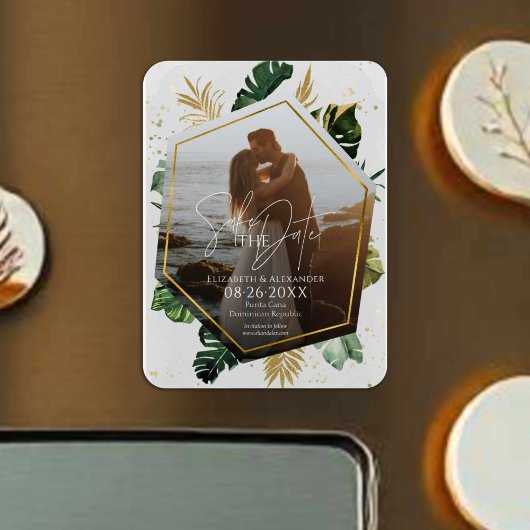 Tropical Palm Trees Foto Gilded Save the Date Magnet