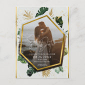 Tropical Palm Trees Foto Gilded Save the Date Postkarte (Vorderseite)