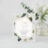 Tropical Palm Trees Gilded Script Save the Date (Stehend Vorderseite)