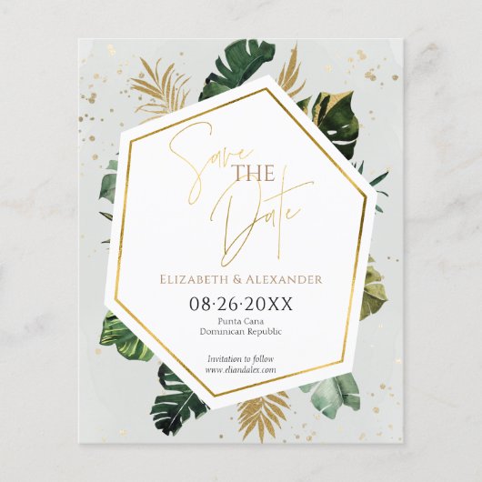 Tropical Palm Trees Gilded Script Save the Date (Vorderseite)