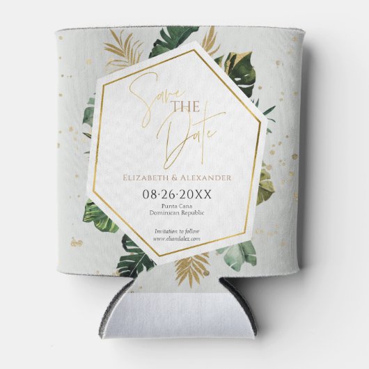 Tropical Palm Trees Gilded Script Save the Date Dosenkühler (Vorderseite)