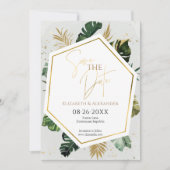 Tropical Palm Trees Gilded Script Save the Date Einladung (Vorderseite)