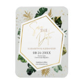 Tropical Palm Trees Gilded Script Save the Date Magnet (Vertikal)