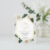 Tropical Palm Trees Gilded Script Save the Date Postkarte (Stehend Vorderseite)