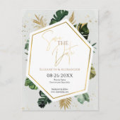 Tropical Palm Trees Gilded Script Save the Date Postkarte (Vorderseite)