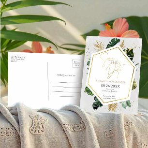 Tropical Palm Trees Gilded Script Save the Date Postkarte