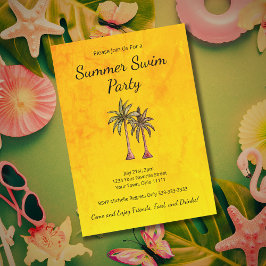 Tropical Palm Trees Gold Sommer Swim Pool Party Einladung