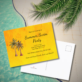 Tropical Palm Trees Gold Sommer Swim Pool Party Einladungspostkarte