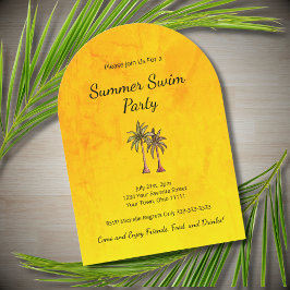 Tropical Palm Trees Gold Summer Pool Party Einladung