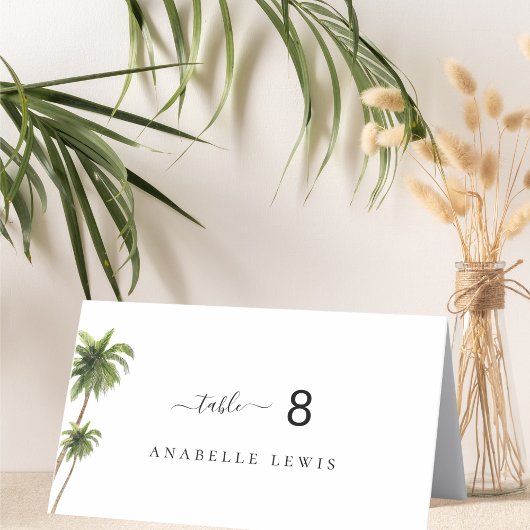 Tropical Palm Trees Guest Name Wedding Platzkarte Tischnummer
