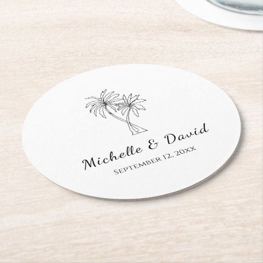 Tropical Palm Trees Hochzeit in Urlaubsort Empfang Runder Pappuntersetzer (Angewinkelt)