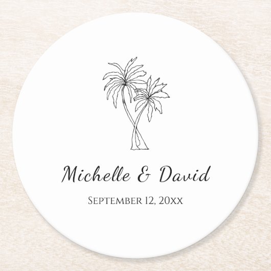 Tropical Palm Trees Hochzeit in Urlaubsort Empfang Runder Pappuntersetzer (Vorderseite)