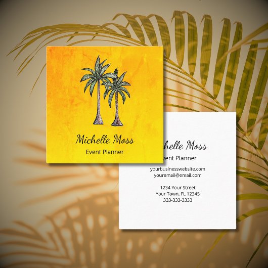 Tropical Palm Trees Illustration Beruflich Gold Quadratische Visitenkarte