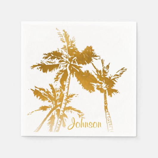 Tropical Palm Trees Imitats Gold Script Name Serviette (Vorderseite)