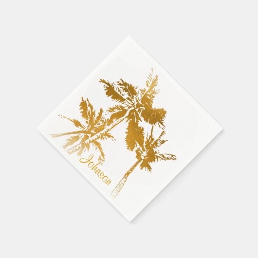 Tropical Palm Trees Imitats Gold Script Name Serviette (Ecke)