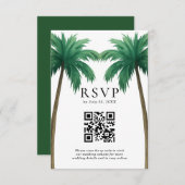 Tropical Palm Trees Minimal Beach Wedding QR Code RSVP Karte (Vorne/Hinten)
