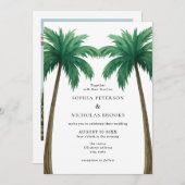 Tropical Palm Trees Minimal Photo Beach Wedding Einladung (Vorne/Hinten)