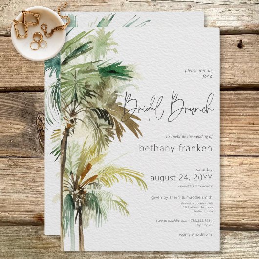Tropical Palm Trees Modern Bridal Brunch Einladung