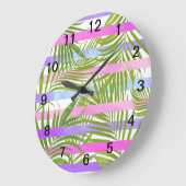 Tropical palm trees modern pink violet stripes große wanduhr (Winkel)