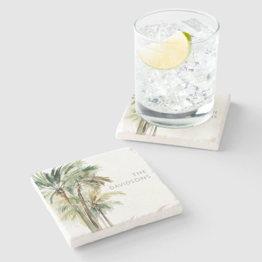 Tropical Palm Trees Moderner Strand Steinuntersetzer (Seitenansicht)