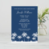 Tropical Palm Trees Navy Bridal Dusche Einladung (Stehend Vorderseite)