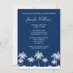 Tropical Palm Trees Navy Bridal Dusche Einladung