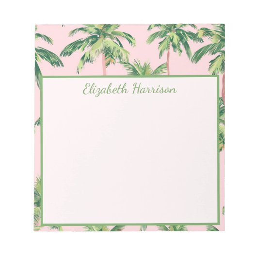 Tropical Palm Trees on Pink Personalized Notizblock (Vorderseite)