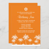 Tropical Palm Trees Orange Bat Mitzvah Einladungen (Vorne/Hinten)