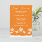 Tropical Palm Trees Orange Sweet 16 Einladung (Stehend Vorderseite)