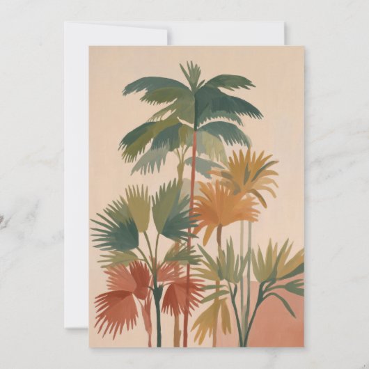 Tropical Palm Trees Pastel Boho Polterabend Einladung (Rückseite)