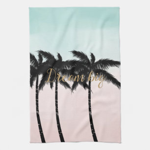 Tropical Palm Trees Pink Mint Ombre Gold Traum gro Geschirrtuch