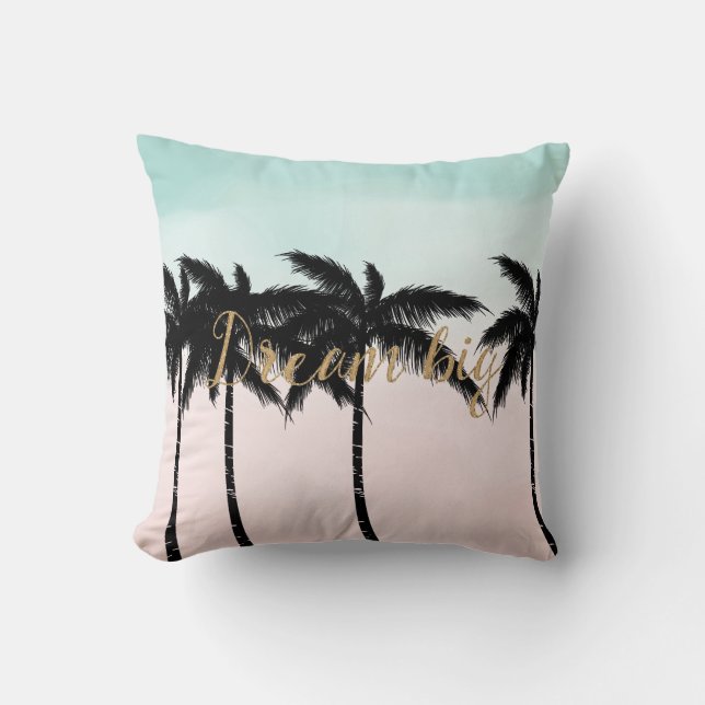 Tropical Palm Trees Pink Mint Ombre Gold Traum gro Kissen (Vorderseite)