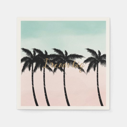Tropical Palm Trees Pink Mint Ombre Gold Traum gro Serviette (Vorderseite)
