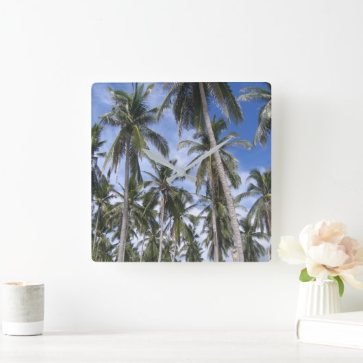 Tropical Palm Trees Quadratische Wanduhr (Zuhause)