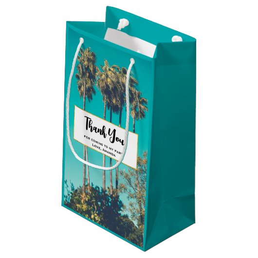 Tropical Palm Trees Retro Party Vielen Dank Kleine Geschenktüte (Rückseite Schrägansicht)