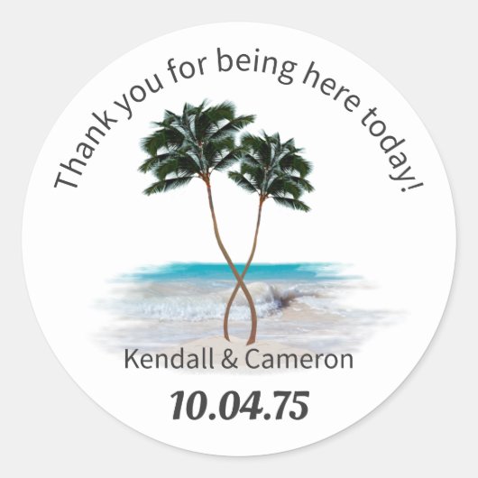 Tropical Palm Trees Round Wedding Sticker (Vorderseite)