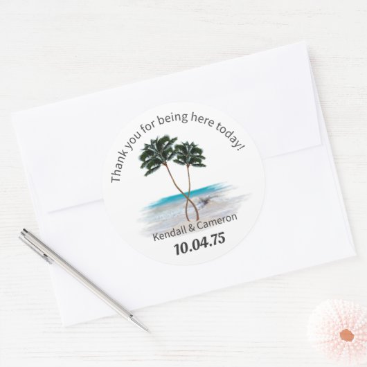 Tropical Palm Trees Round Wedding Sticker (Umschlag)