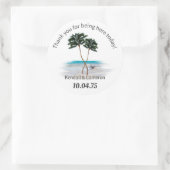 Tropical Palm Trees Round Wedding Sticker (Tasche)