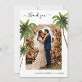Tropical Palm Trees Sand Beach Hochzeit in Urlaubs Dankeskarte (Vorderseite)