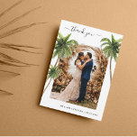 Tropical Palm Trees Sand Beach Hochzeit in Urlaubs Dankeskarte<br><div class="desc">Dank dieser modernen,  eleganten Karten mit Aquarellpalmen,  Ihrem eigenen Foto und Text. Fügen Sie einfach Ihre Daten hinzu,  indem Sie auf "Personalisieren" klicken.</div>